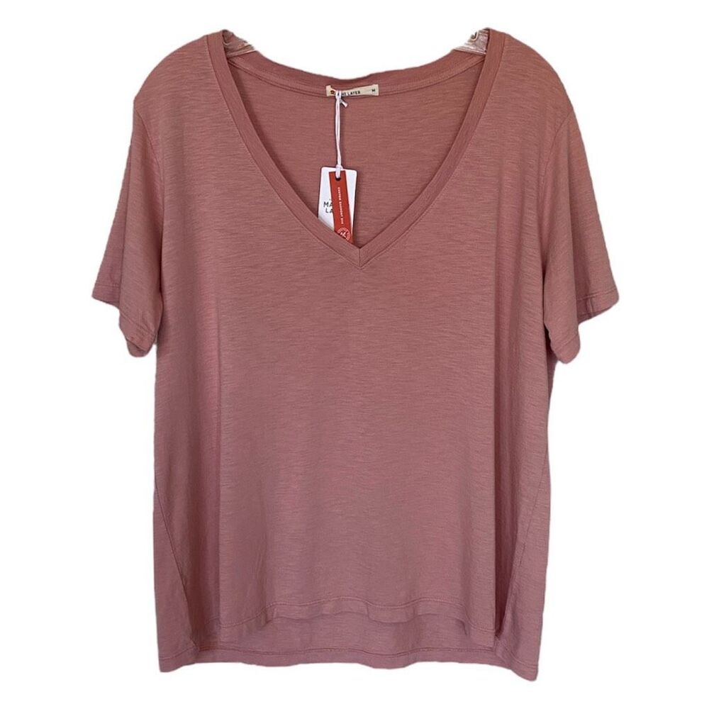 Marine Layer Pink Rosette Lightweight Boyfriend V-Neck Tee Shirt NWT Size Medium